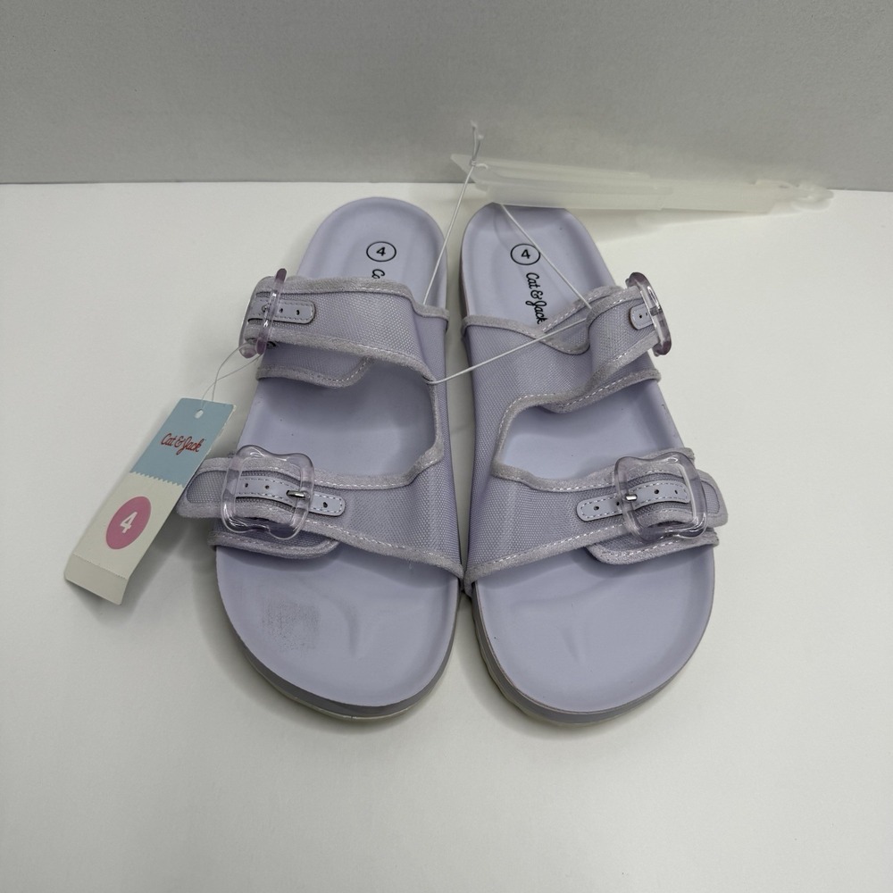 Cat & Jack Girls Sandals Size 4 Purple Kaia Double Strap Slides NWT